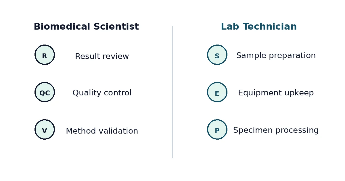 Biomedical Scientist vs Lab Technician diagram — comparing typical responsibilities